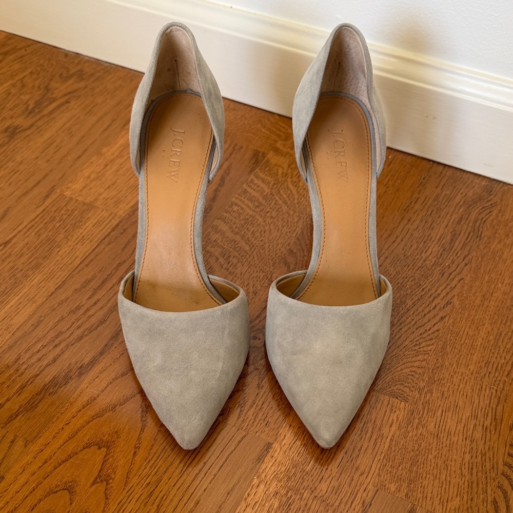J. Crew Light Gray Suede Pointed D'Orsay Heels
